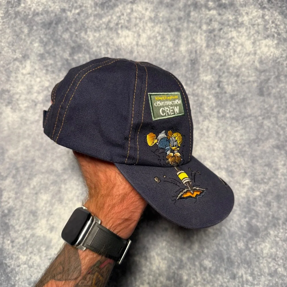 Vtg Disney World Construction Crew Kids Hat Mickey Mouse Donald Duck Cap 2004